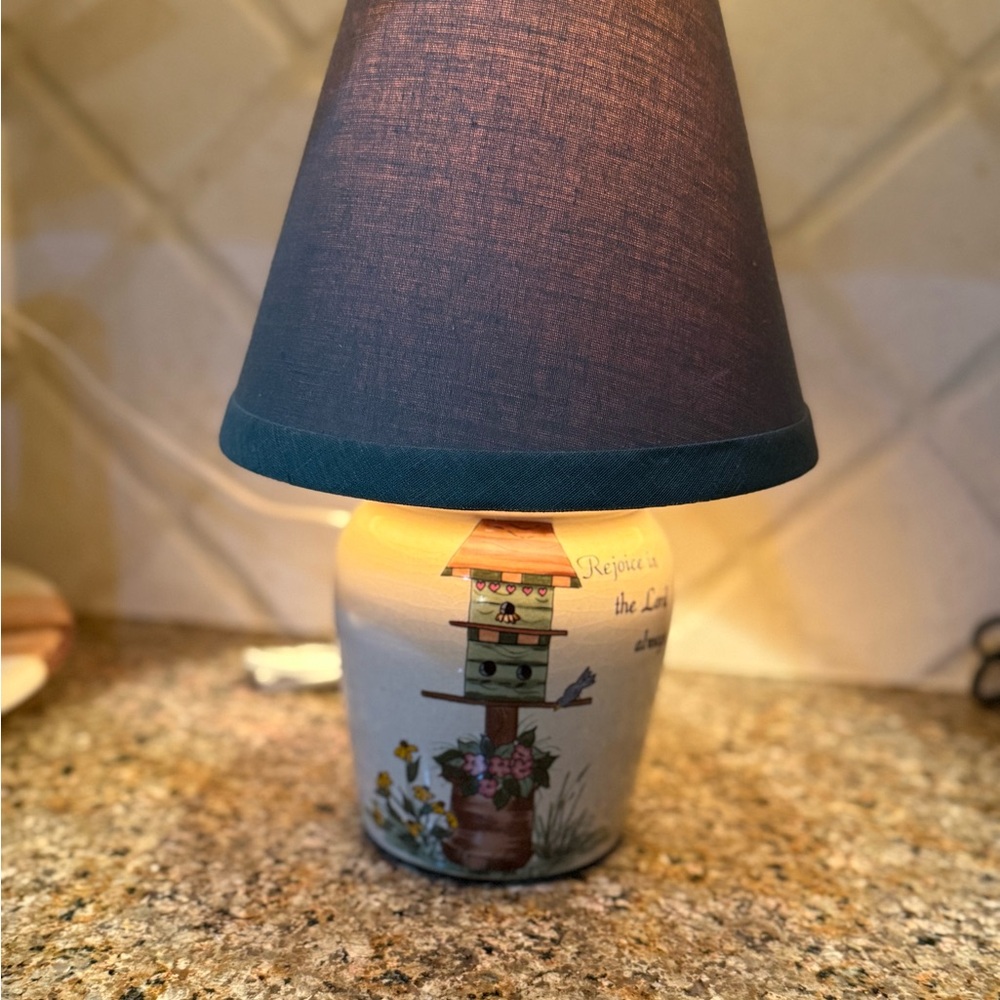 Thompson Birdhouse Lamp with Navy Shade
